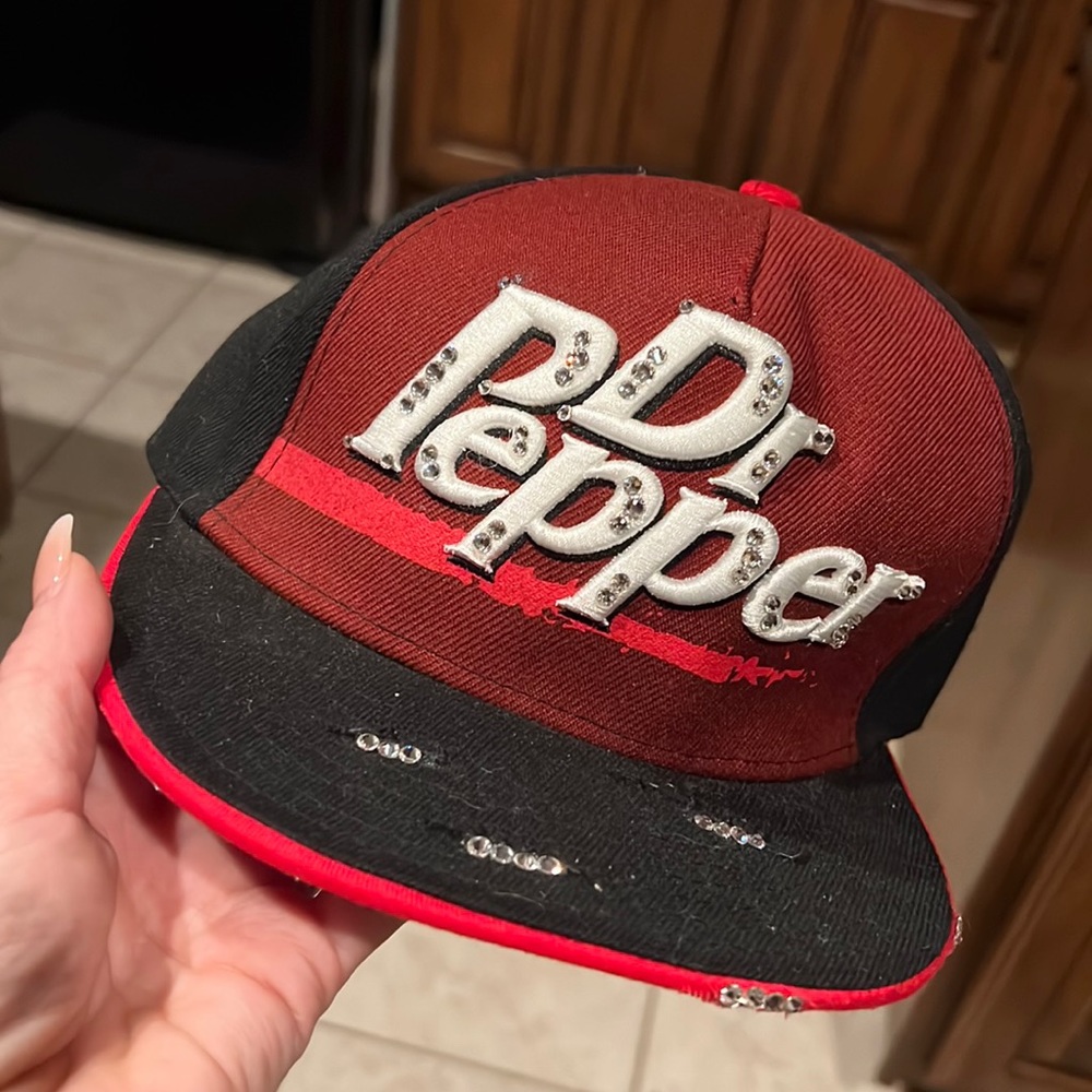 Dr. pepper ball cap with crystals